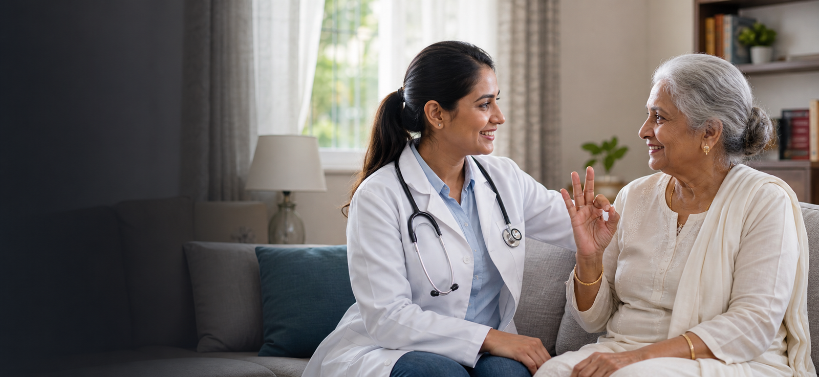 Doctor providing home healthcare consultation