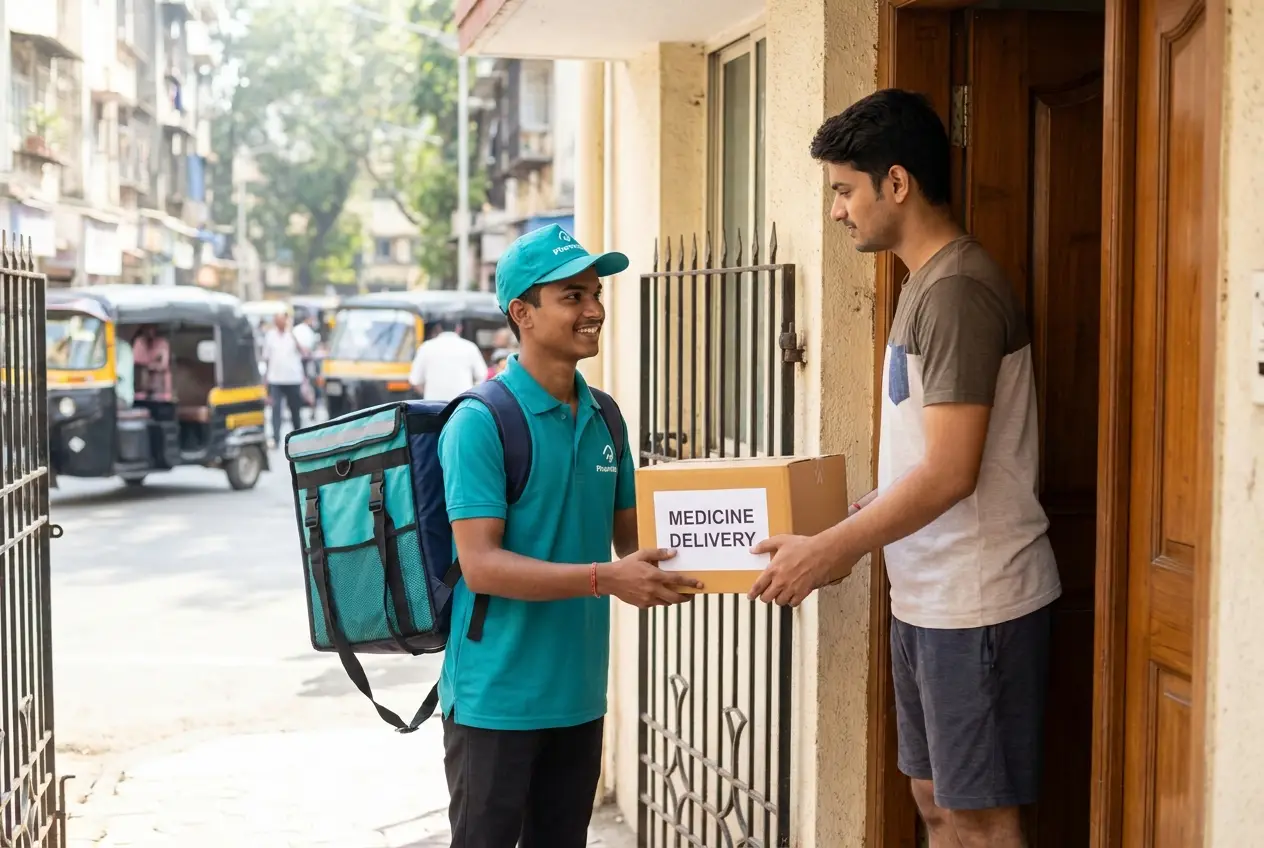 Medicine delivery agent handing medicines at home