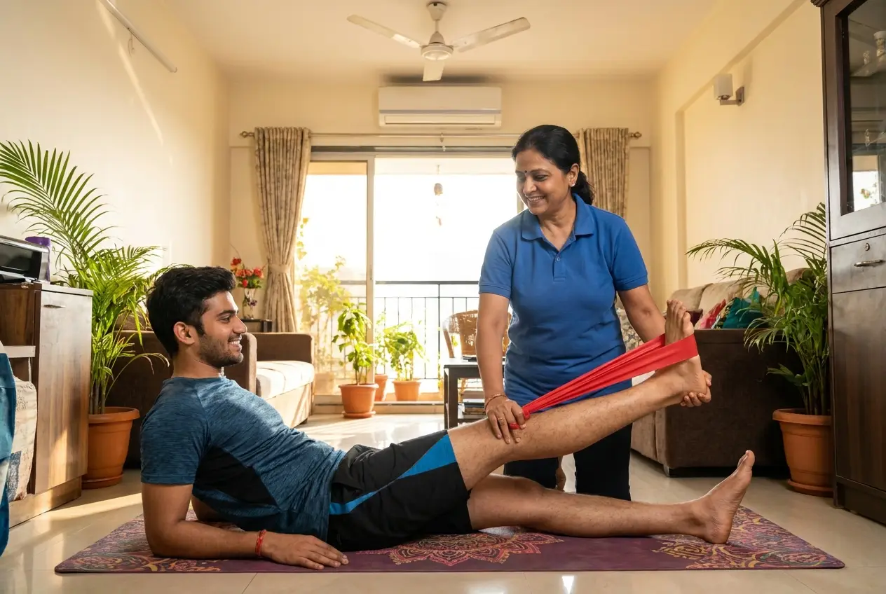 Physiotherapy exercise session at home